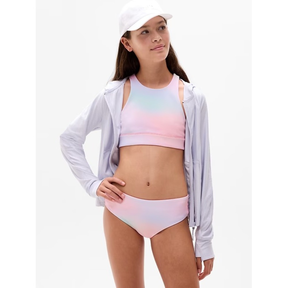 Athleta Girl NWT Reversible Pink Pastel Bikini High Neck Top Mid Rise Bottom XL